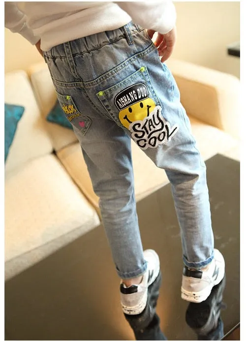 Graffiti Washed Trousers And Denim Pants For Kids Girl