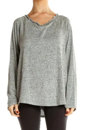 Gray Heathered Ruffle-Neck Knit Top