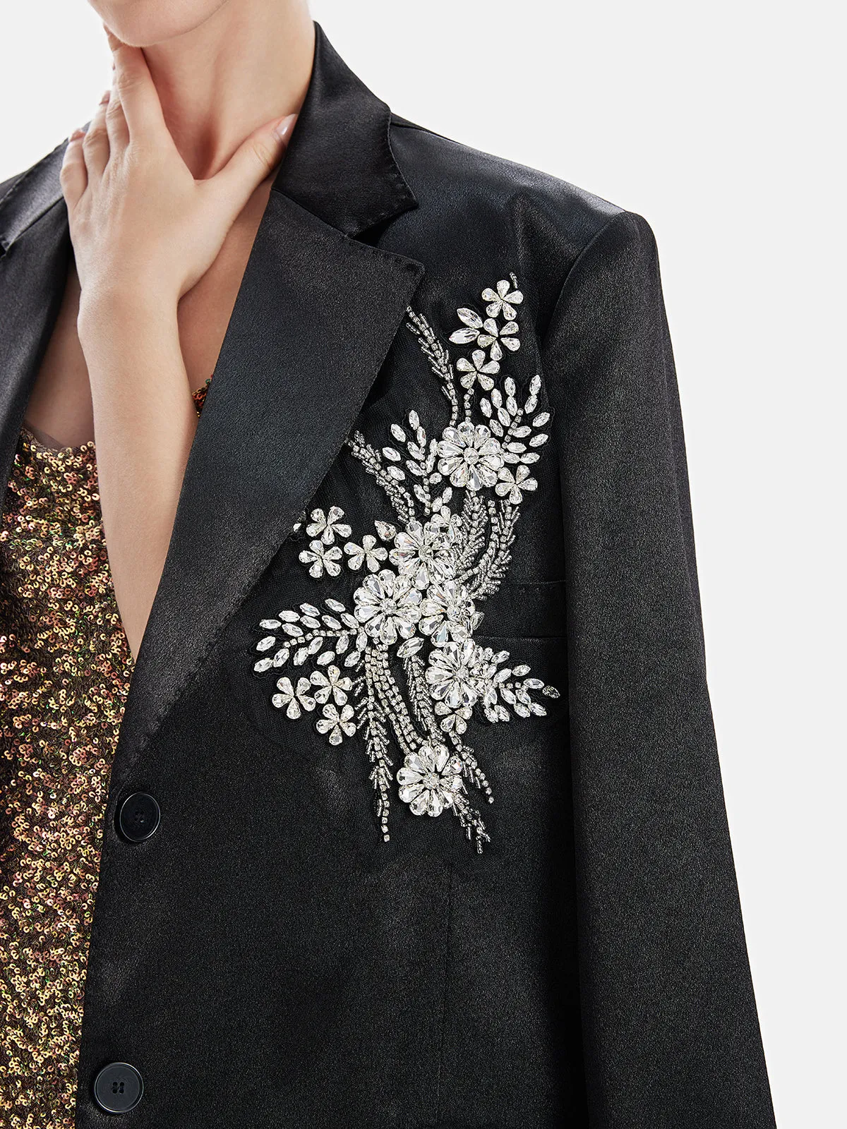 Handmade Floral Rhinestone-Embellished Blazer