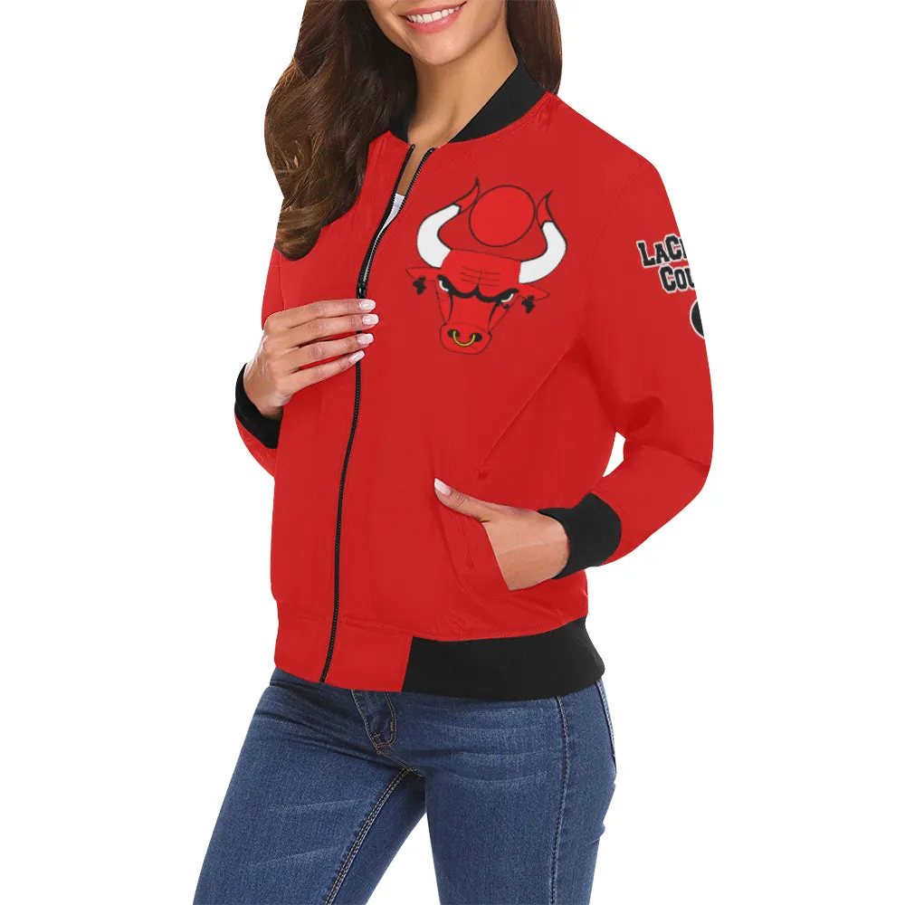 HATHOR BULLS RED All Over Print Bomber Jacket for Women