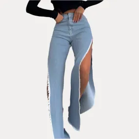 High waist double side slit jeans