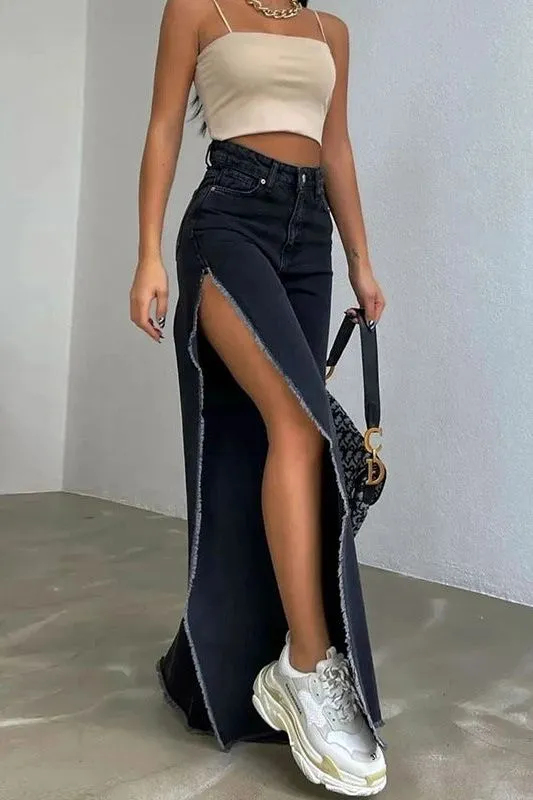 High waist double side slit jeans