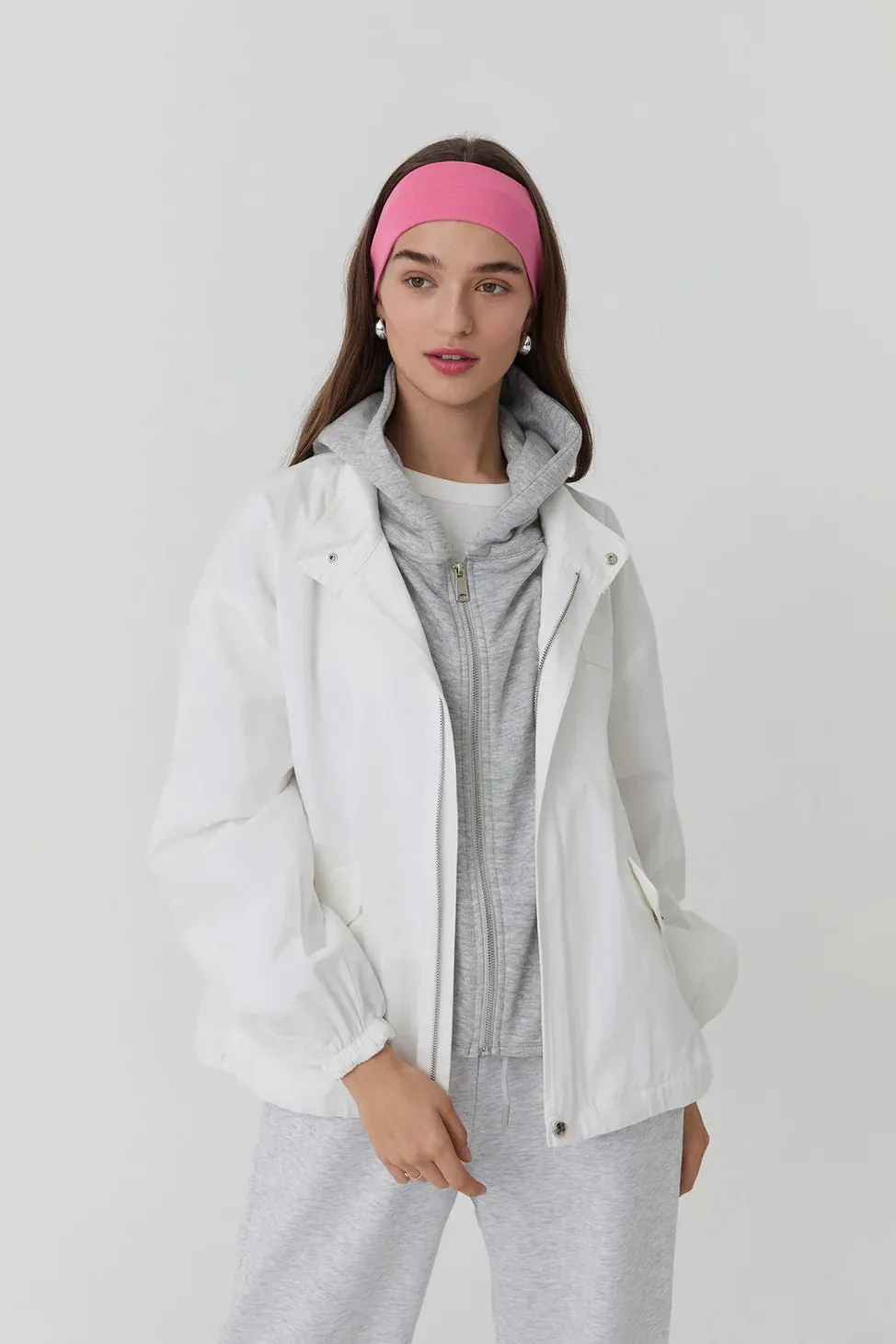 Hooded Pocket Detailed Jacket White