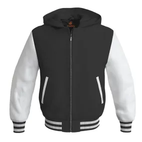 Hoodies For Men Black Body and White Leather Sleeves Varsity Hoodie