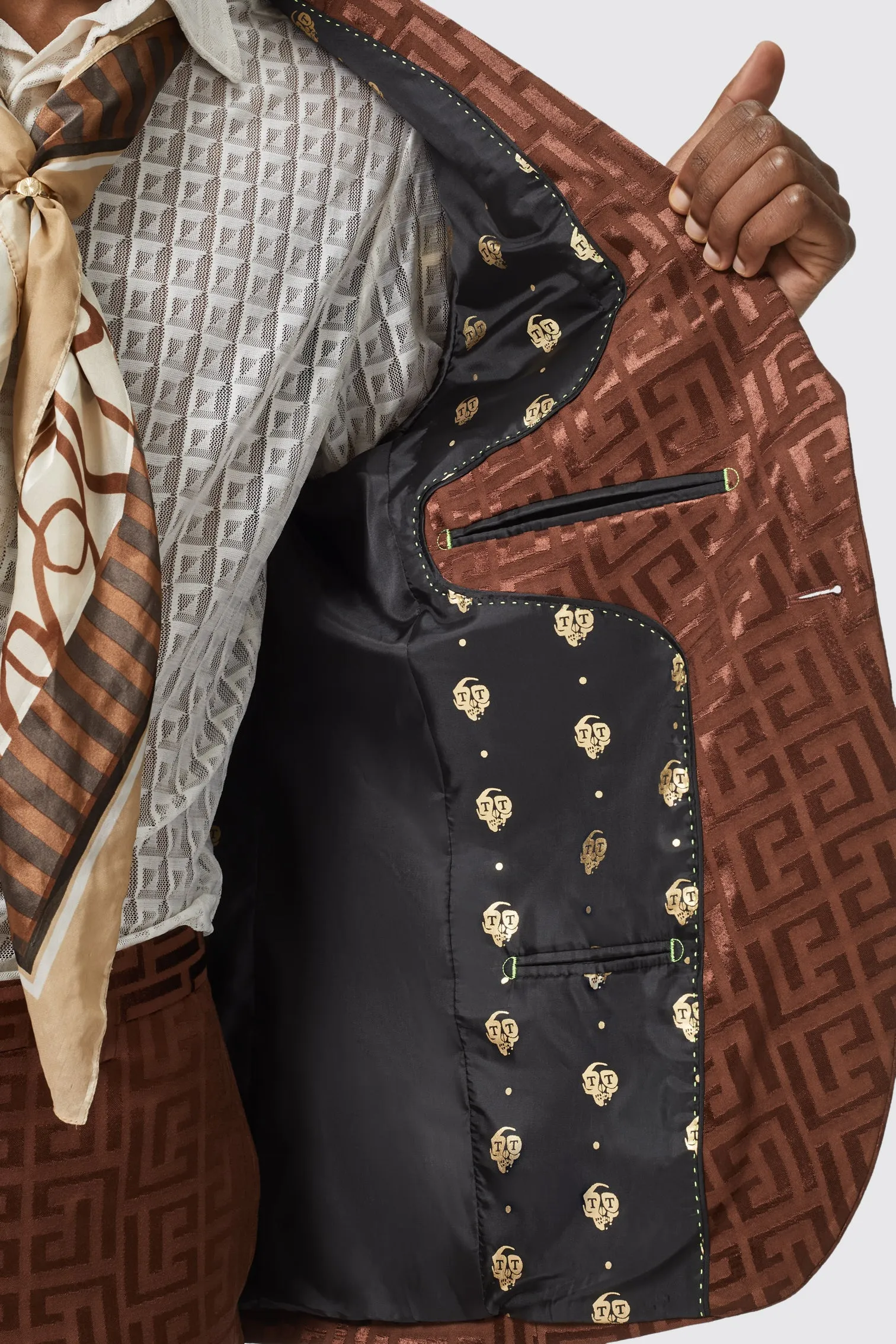 Hurston Slim Fit Brown Jacquard Jacket - ARCHIVE