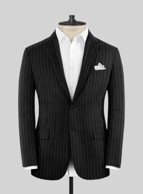 Italian Afito Black Chalkstripe Flannel Jacket