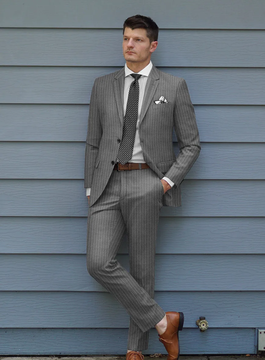 Italian Afito Gray Chalkstripe Flannel Suit