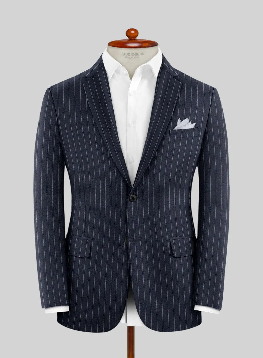 Italian Afito Indigo Blue Chalkstripe Flannel Jacket