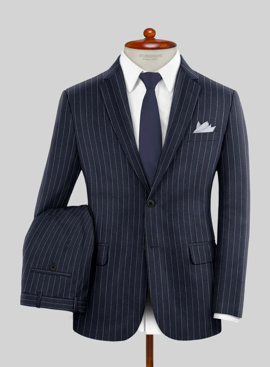 Italian Afito Indigo Blue Chalkstripe Flannel Suit