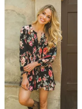 JAASE Winter Rose Black Print Isabella Tunic Mini Dress