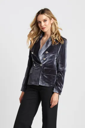 James Double Breasted Signature Stretch Blazer With Elbow Detail - Silver