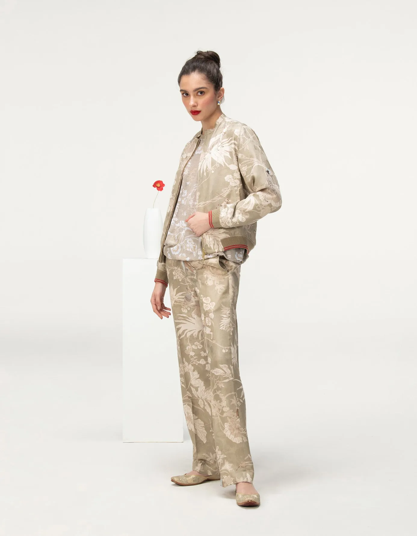 Janbaaz Bomber Jacket Silk Damask Oyster Grey