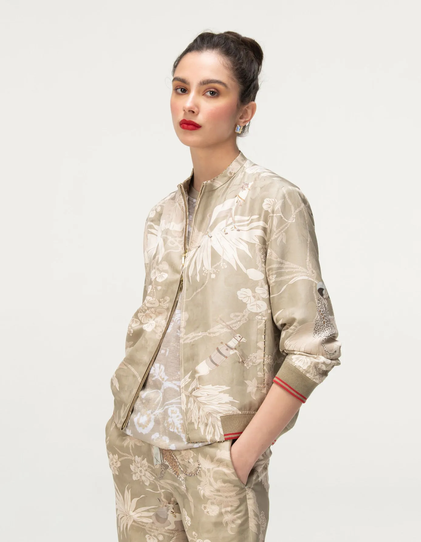 Janbaaz Bomber Jacket Silk Damask Oyster Grey