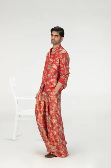 Janbaaz Bomber Jacket Silk Damask Red