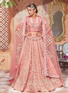 Light Pink Overall Embroidered Flared Lehenga Choli Set