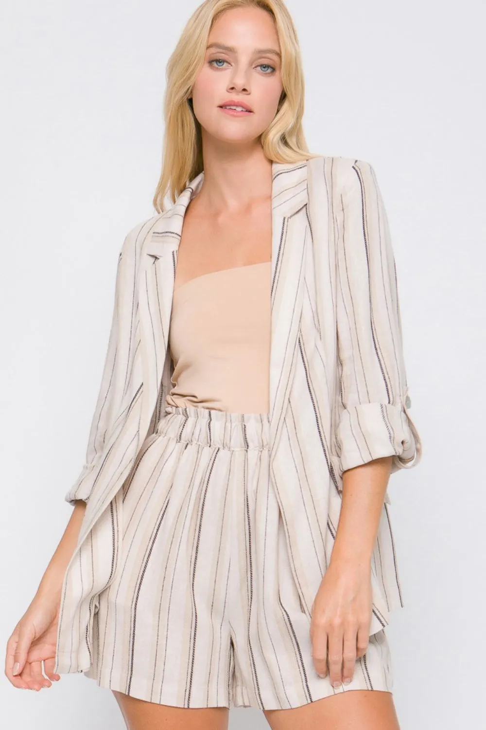 Love Tree Linen Woven Striped Blazer