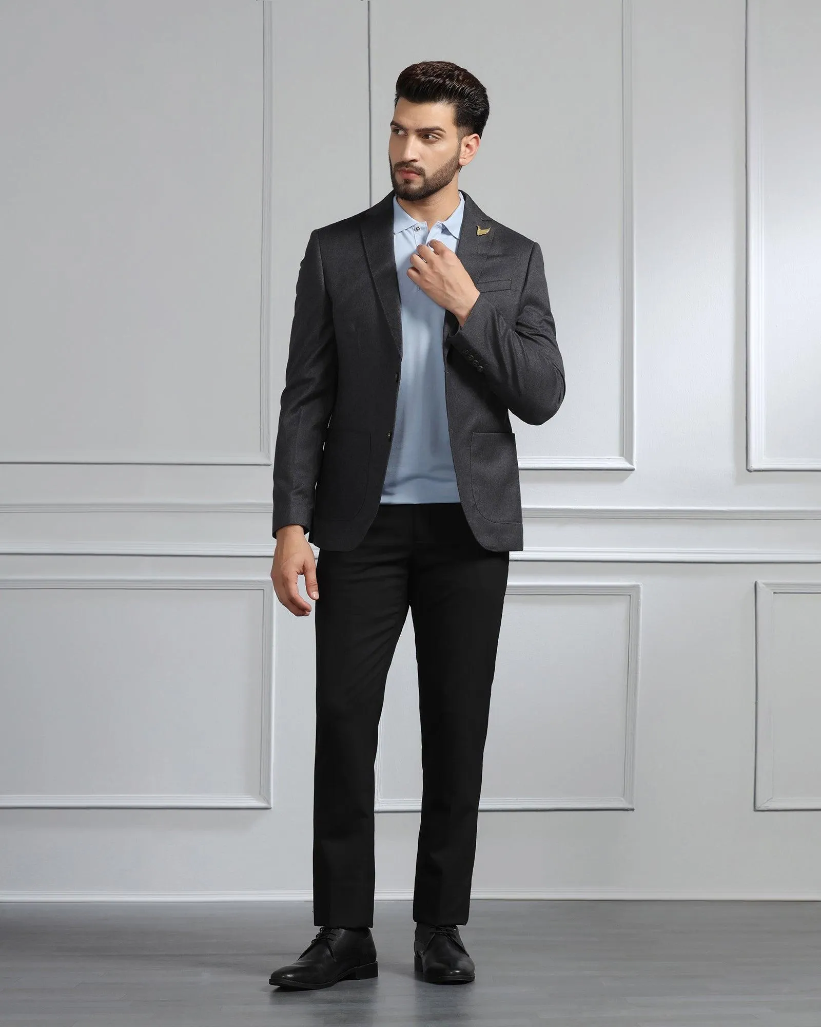 Luxe Formal Grey Solid Blazer - Rafa