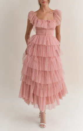 Margot Polka Dot Tulle Maxi Dress: Pink