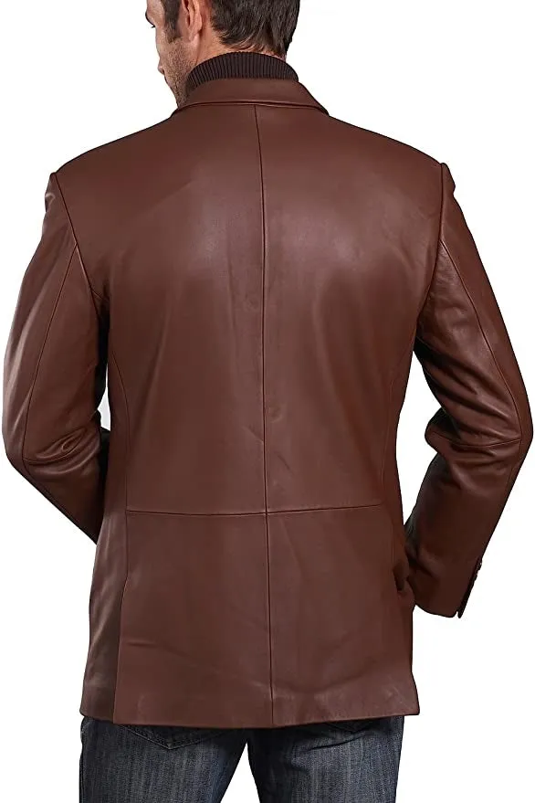 Men’s Classic Two Button Lambskin Brown Leather Blazer TB033