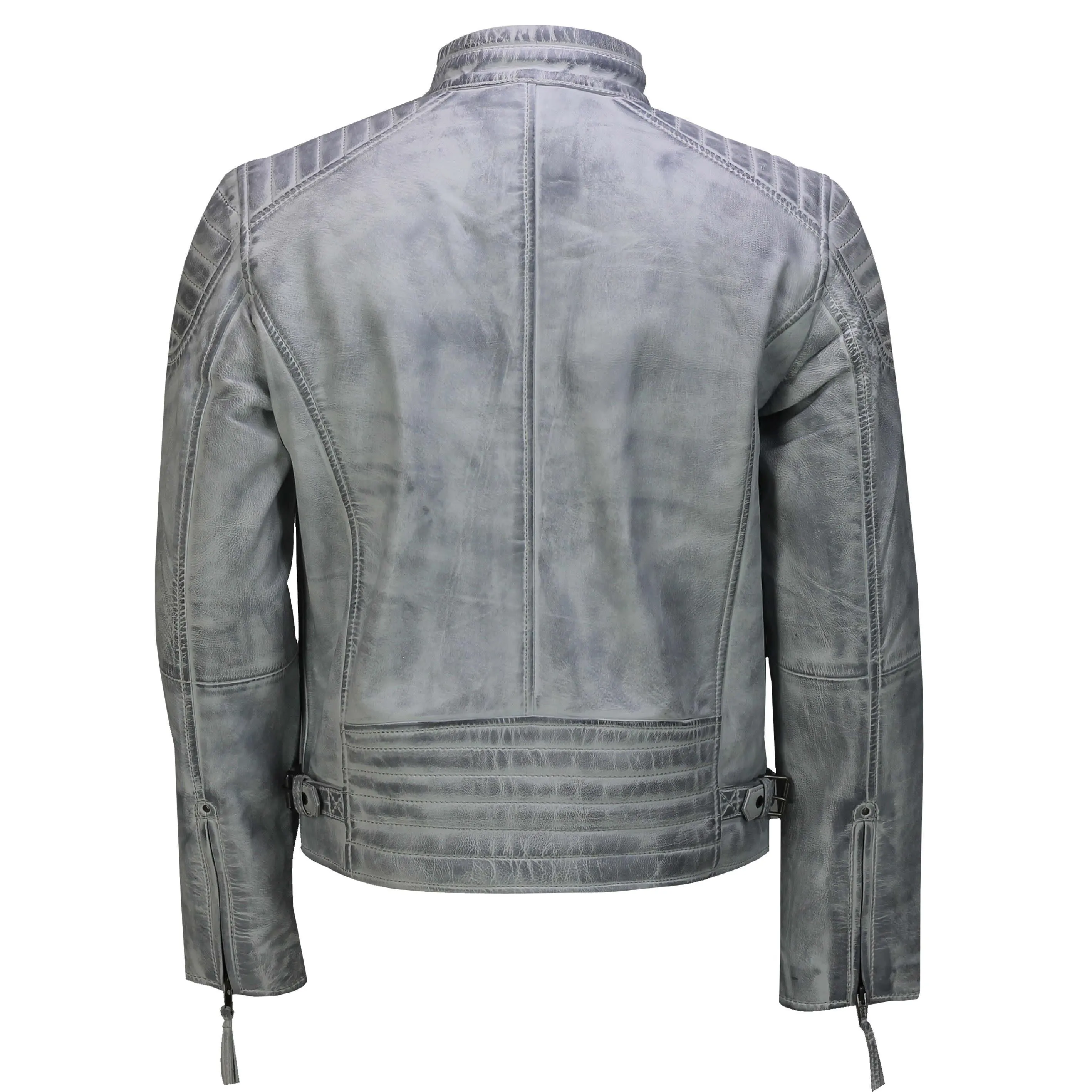 Mens Real Leather Antique Wash Retro Vintage Style Biker Jacket Slim Fit Bomber