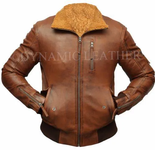 Mens Retro Brown Hooded Fur Real Leather Bomber Jacket