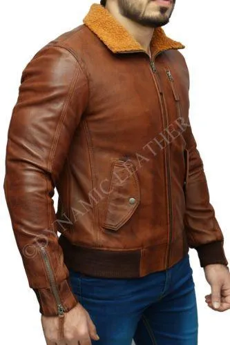 Mens Retro Brown Hooded Fur Real Leather Bomber Jacket