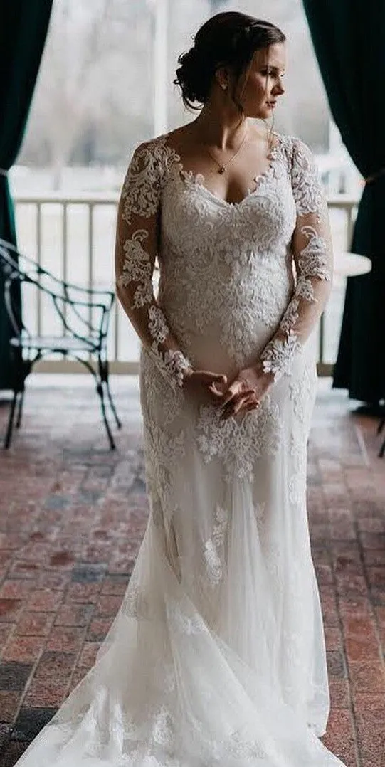 Mermaid Long Sleeve Sheer Lace Wedding Dress