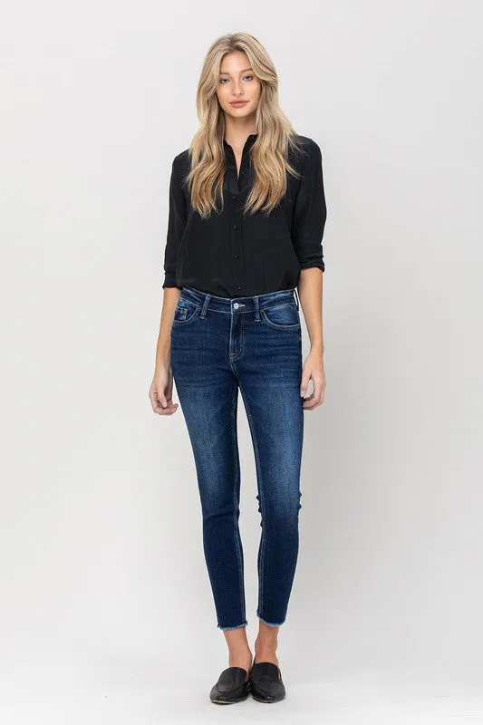 MID RISE RAW HEM CROP SKINNY