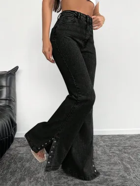 Millennium Button Detail Wide Leg Jeans