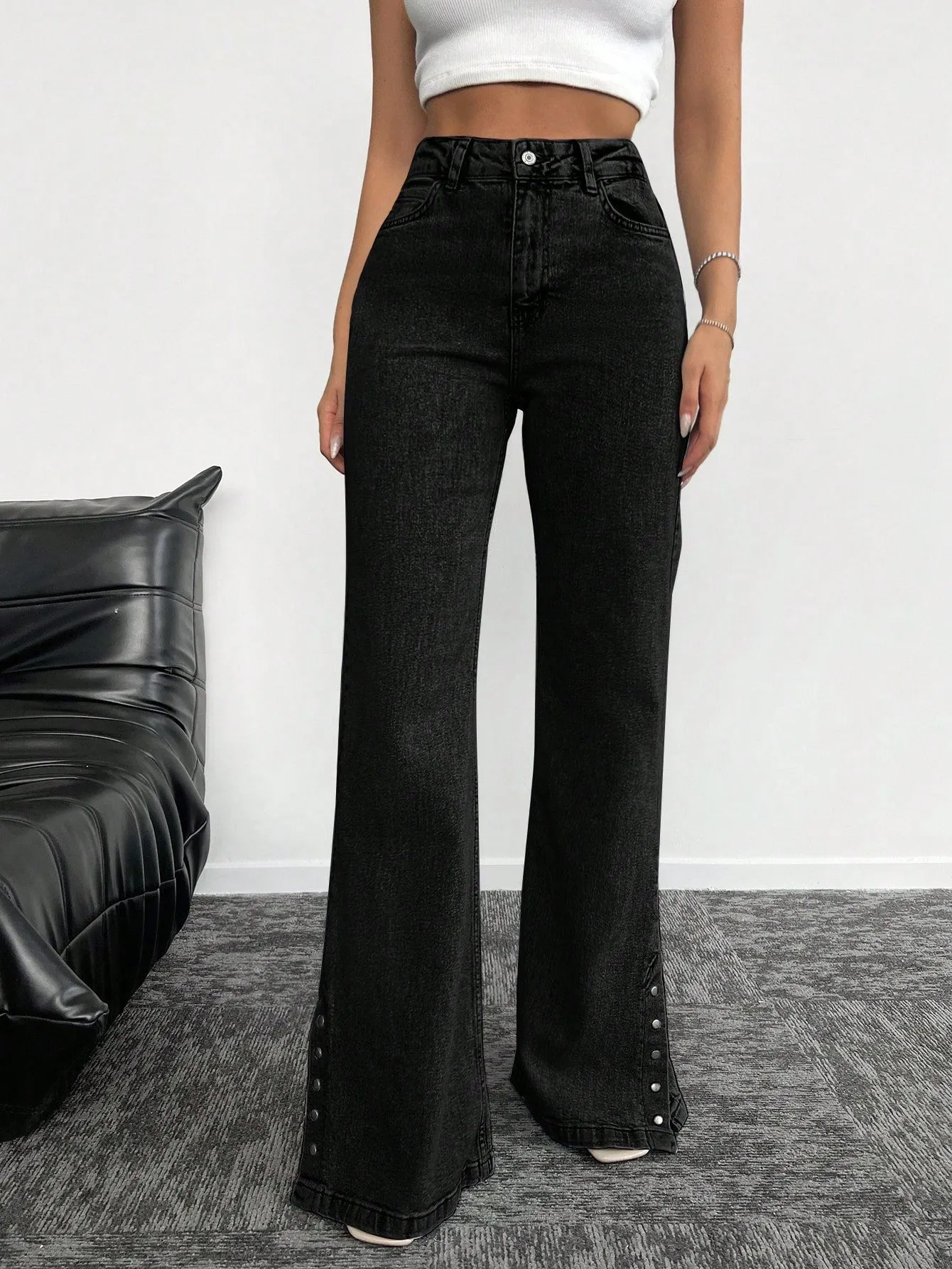 Millennium Button Detail Wide Leg Jeans