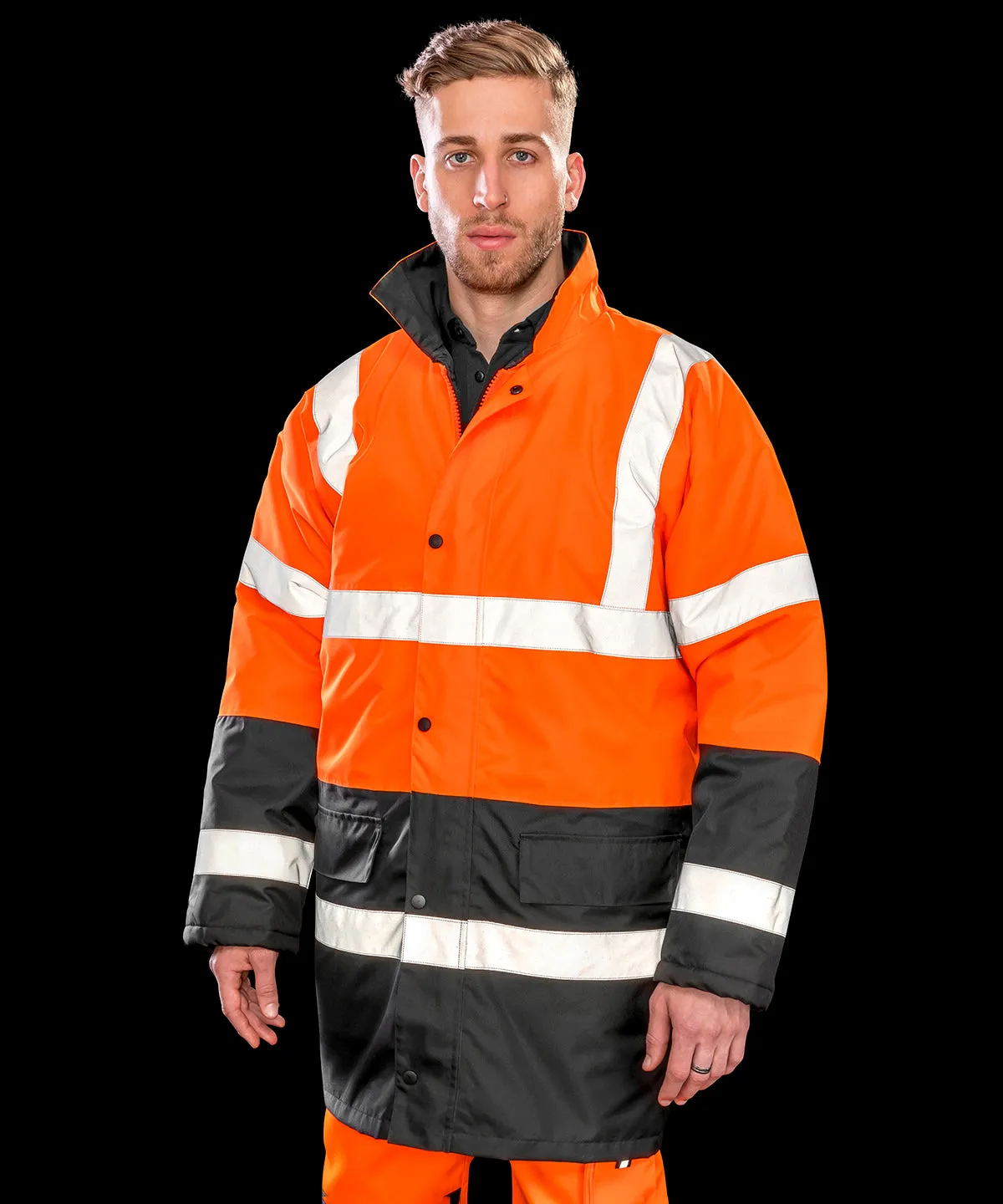 Motorway two-tone safety coat | Fluorescent Yellow/Black