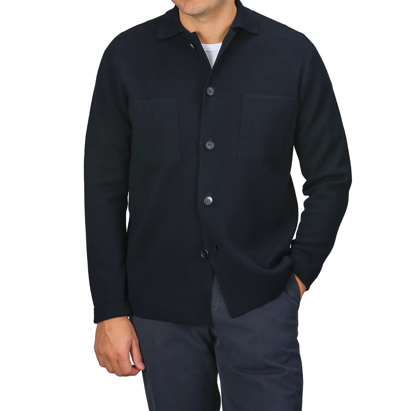 Navy Blue Extrafine Merino Field Jacket