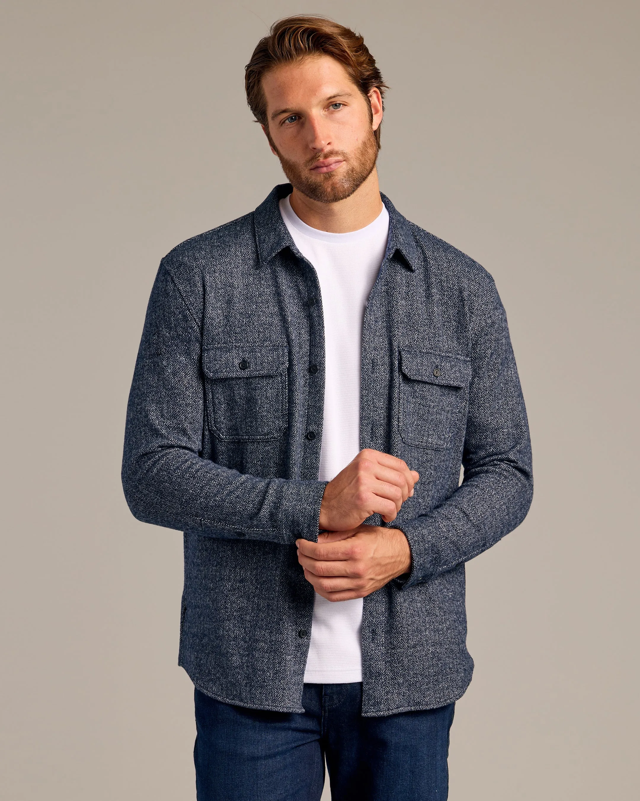 Navy Sweater Shirt Jacket