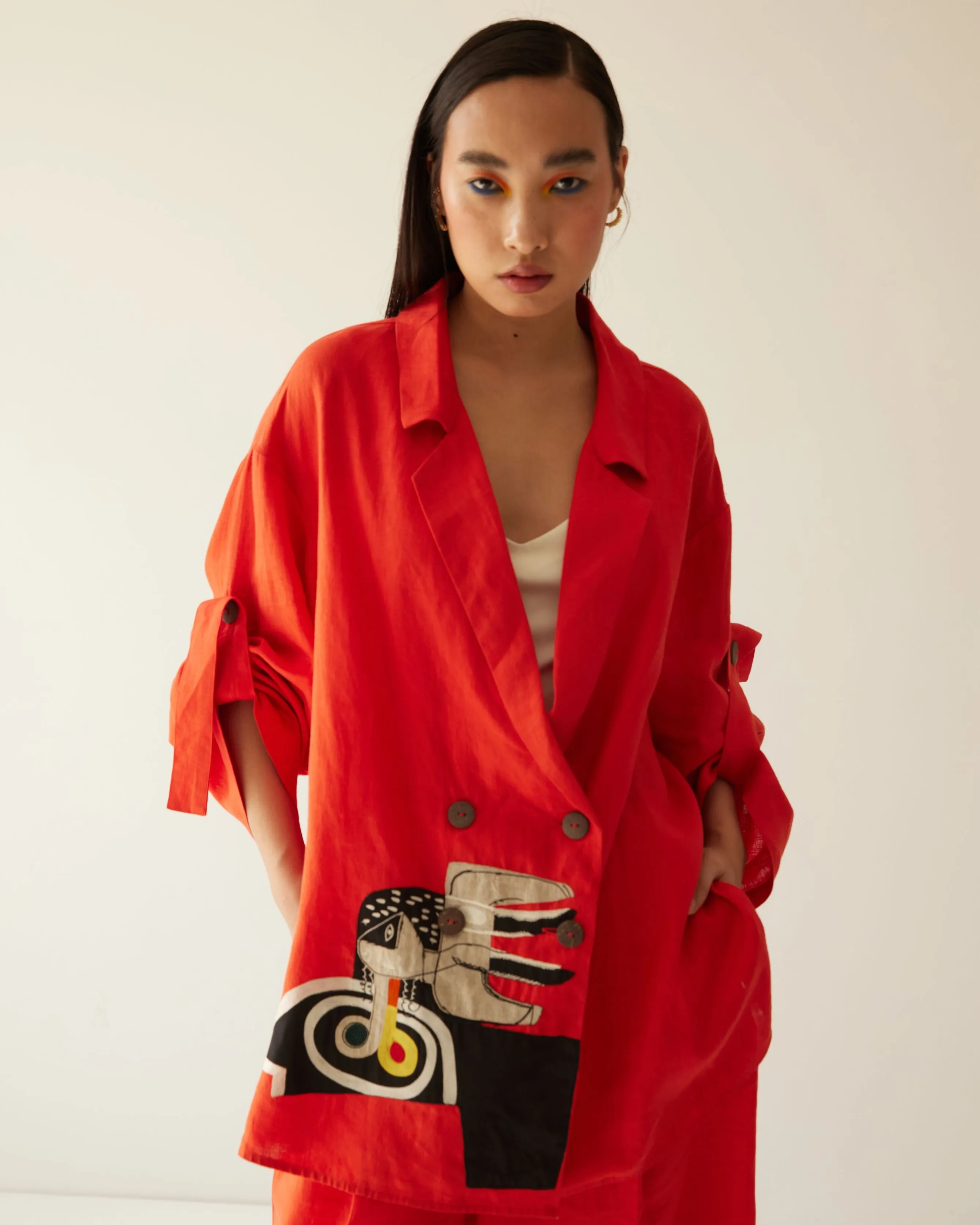 ORANGE LINEN HAND OVERSIZED CO-ORD SET