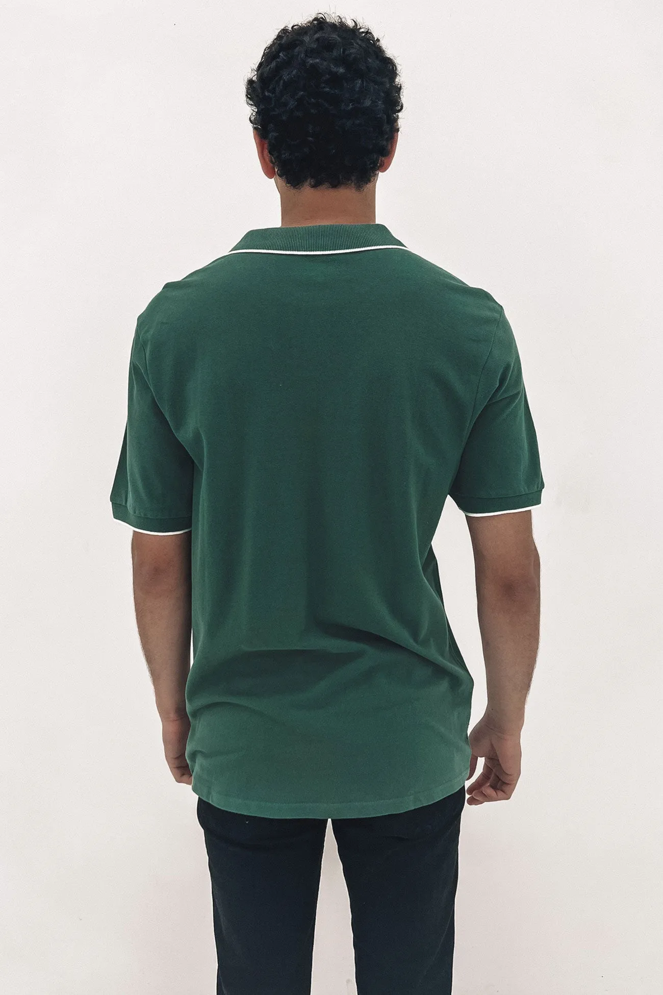 Proper Short Sleeve Polo Knit Dark Forest Off White