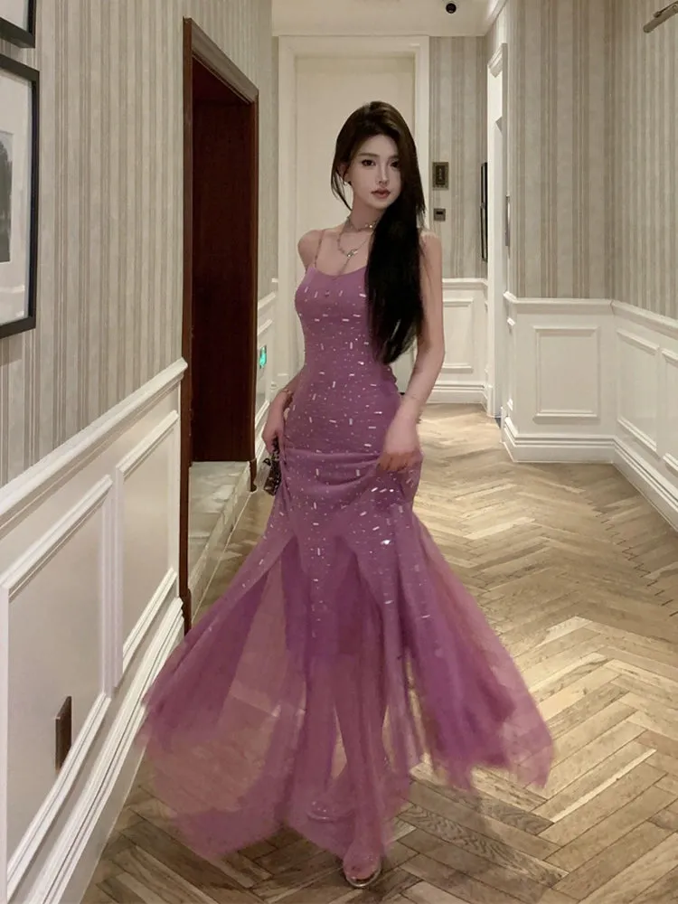 Purple sexy dress for women long mermaid party dress      S5873