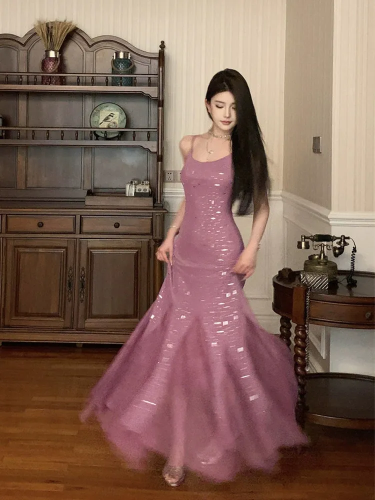 Purple sexy dress for women long mermaid party dress      S5873