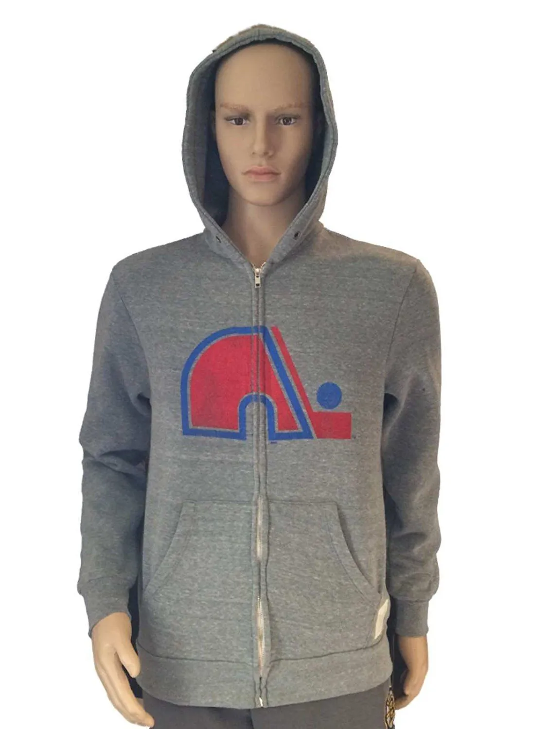 Quebec Nordiques Retro Brand Gray TriBlend Fleece Zip Up Hoodie Jacket