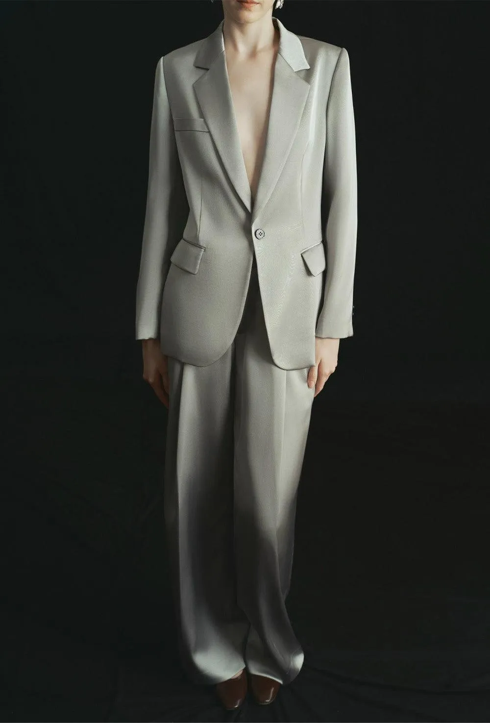 Rachel Straight Notch Lapel Poly Silk Blazer