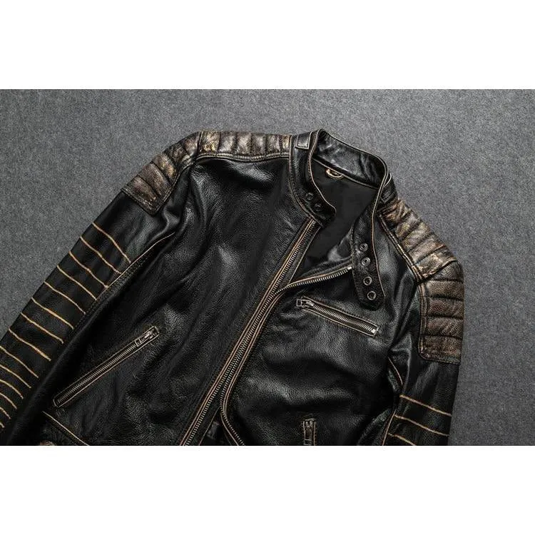 Retro Motorcycle Leather Jacket With Protection