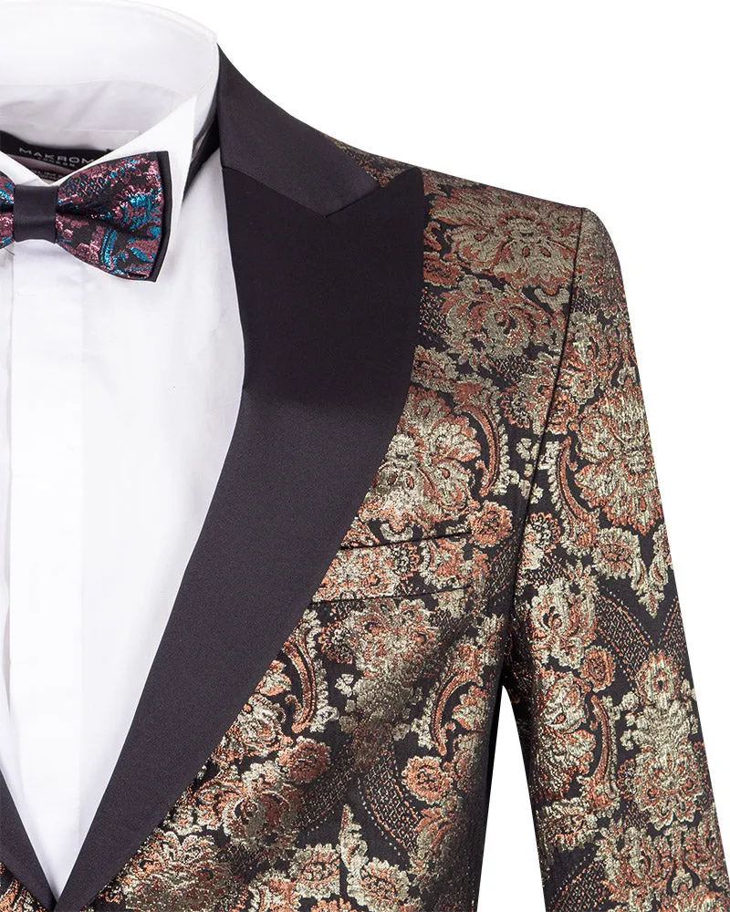 Rustic Gold & Black Paisley Design Blazer with Contrasting Lapel & Matching Bow Tie