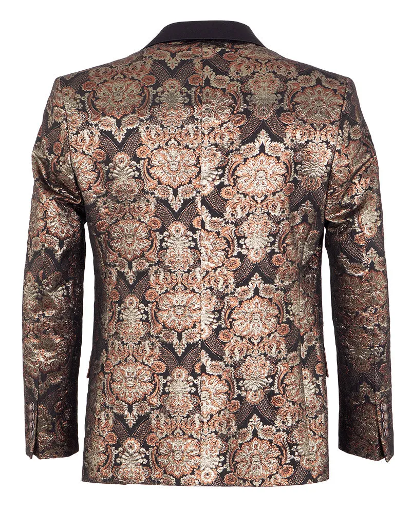 Rustic Gold & Black Paisley Design Blazer with Contrasting Lapel & Matching Bow Tie