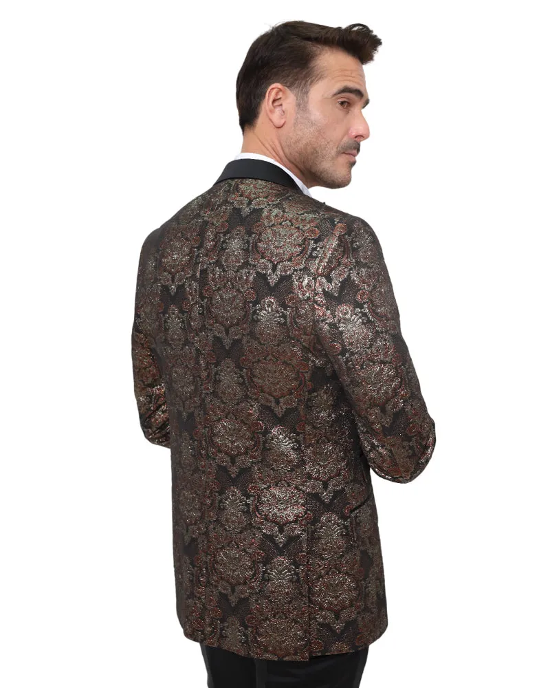 Rustic Gold & Black Paisley Design Blazer with Contrasting Lapel & Matching Bow Tie