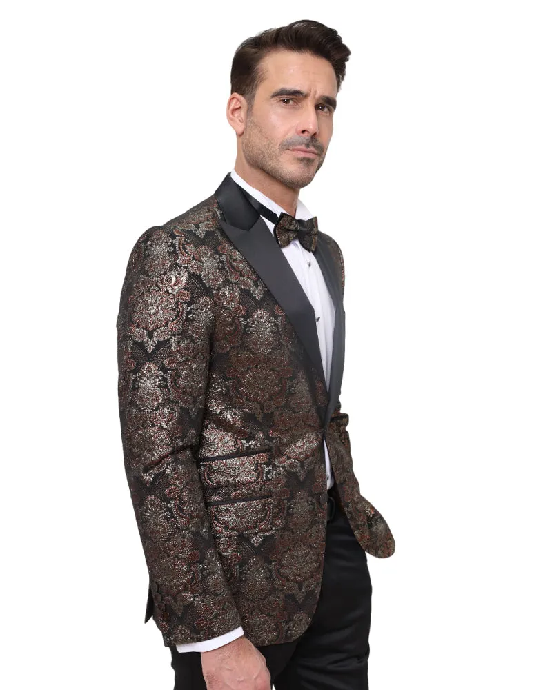 Rustic Gold & Black Paisley Design Blazer with Contrasting Lapel & Matching Bow Tie