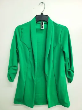 Shirred 3/4 Sleeve Elegant Blazer (Kelly Green)