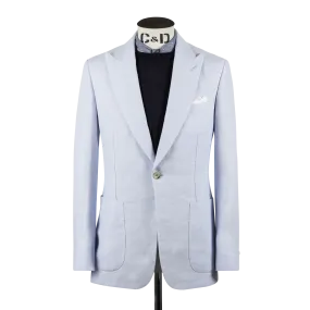 Single Breasted Peak Lapel Jacket in Sky Blue Linen