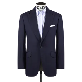 Single Breasted Peak Lapel Suit in Navy Wool, Silk and Linen