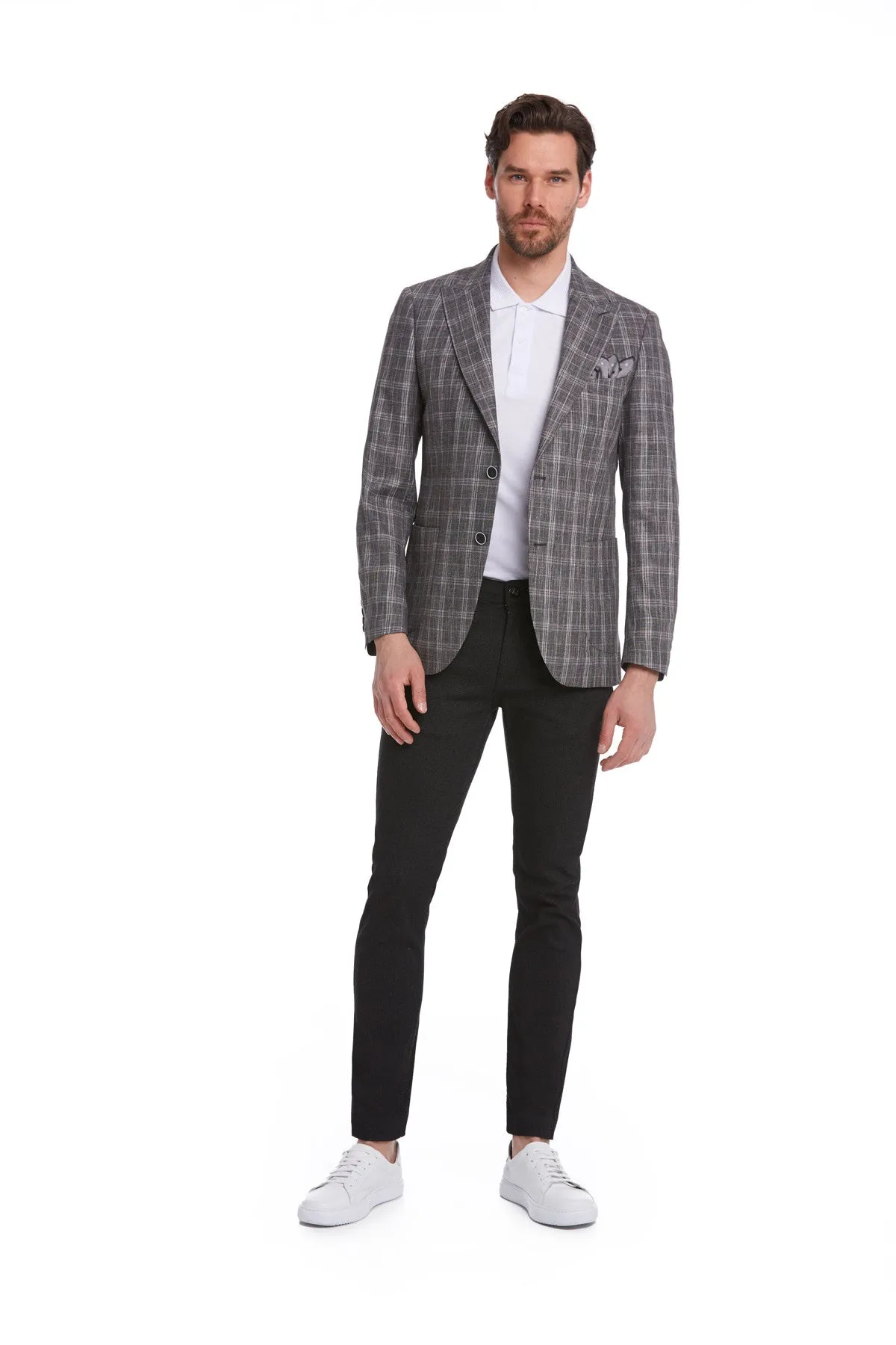 Slim Fit Brown Peak Lapel Plaid Linen Classic Blazer