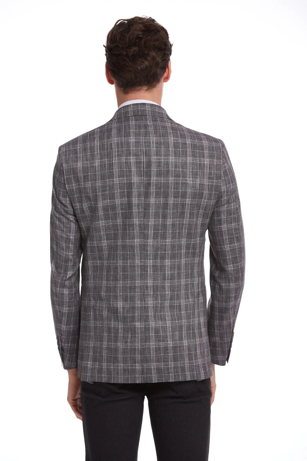 Slim Fit Brown Peak Lapel Plaid Linen Classic Blazer