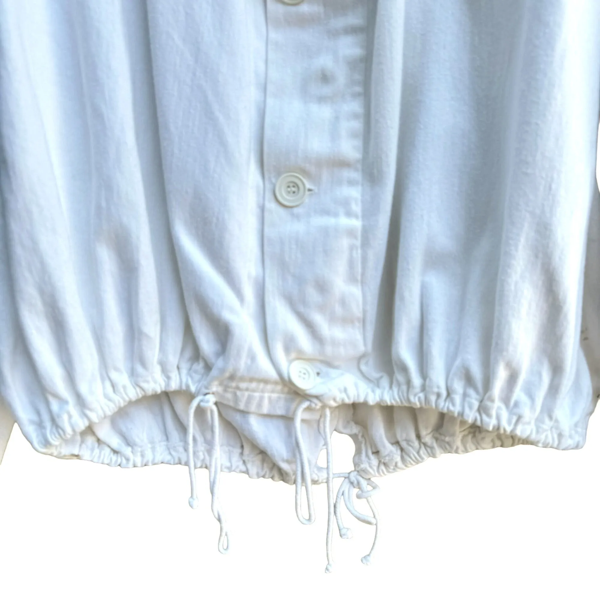 Tarzana Vintage 80s 90s White Button-Up Retro Oversized Drawstring Waist Jacket